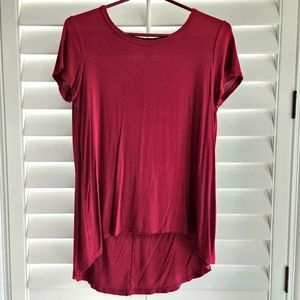 Forever 21 super soft jersey tee, maroon/burgundy hi-low top